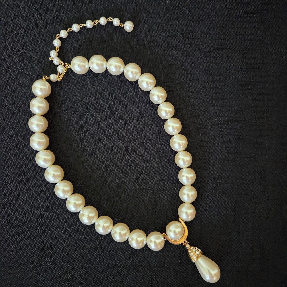Vintage Marvella Faux Pearl Rhinestone Choker Necklace Ivory Gold Bridal - Picture 4 of 13